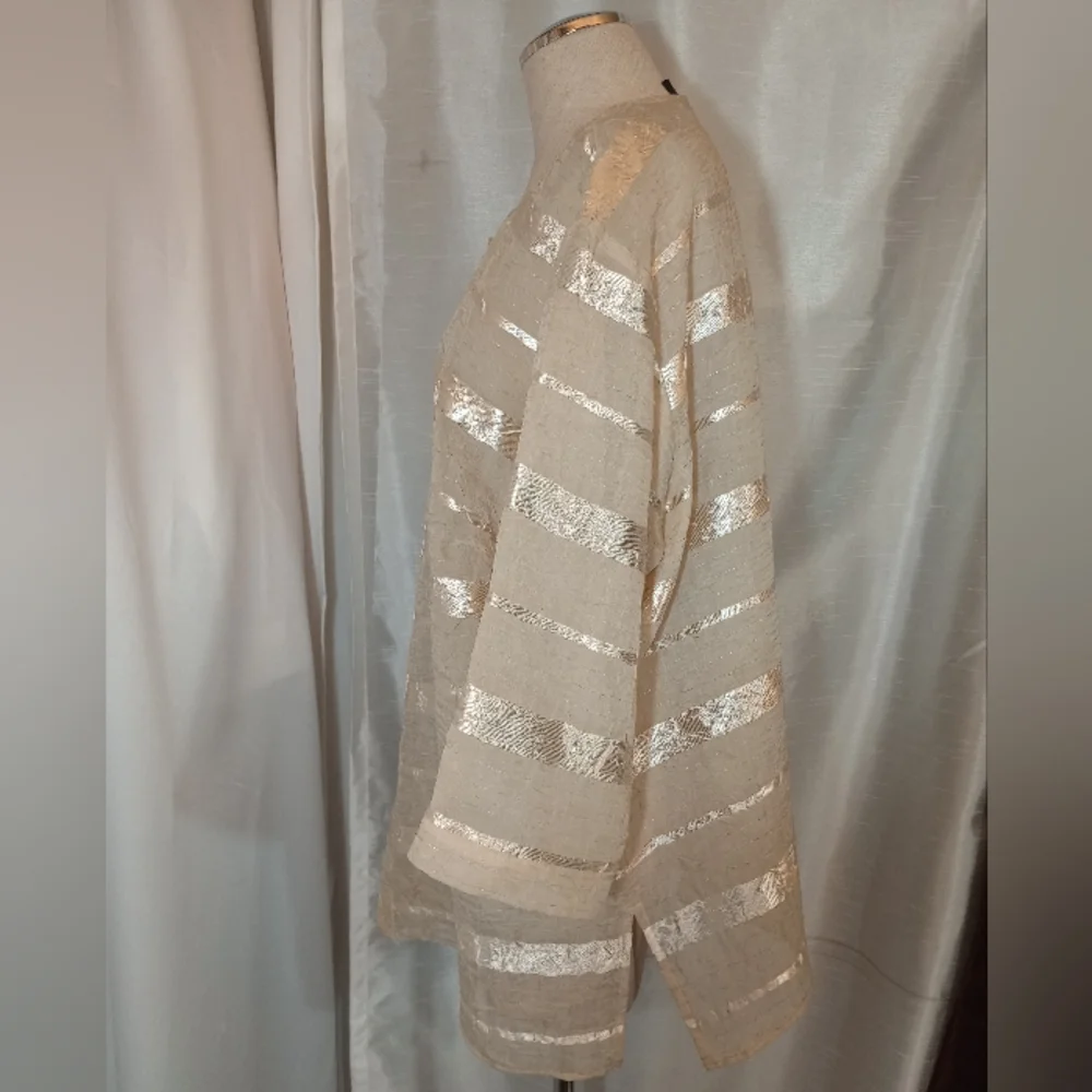 Positive Attitude Cardigan Block Pattern Gold Satin+See thru Panels, BttnUp, XL - Picture 6 of 9